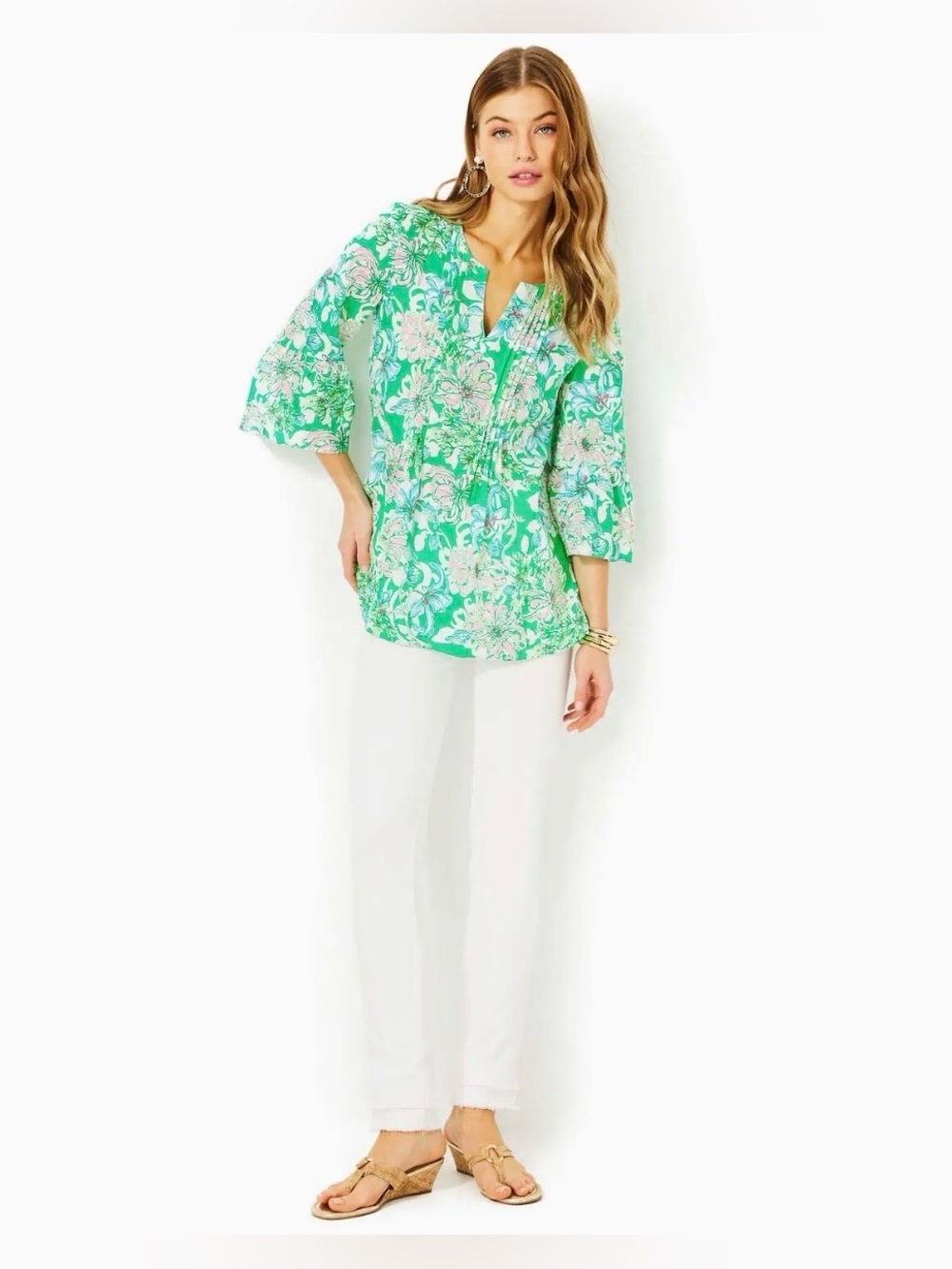 Lilly Pulitzer Mint Green Floral Pintuck Tunic